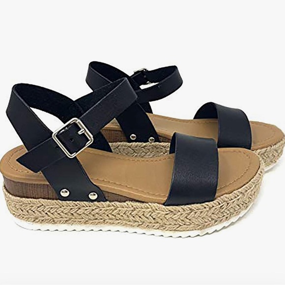 Black strap and nude weave Platform sandals new in box/ nwt - Picture 1 of 9